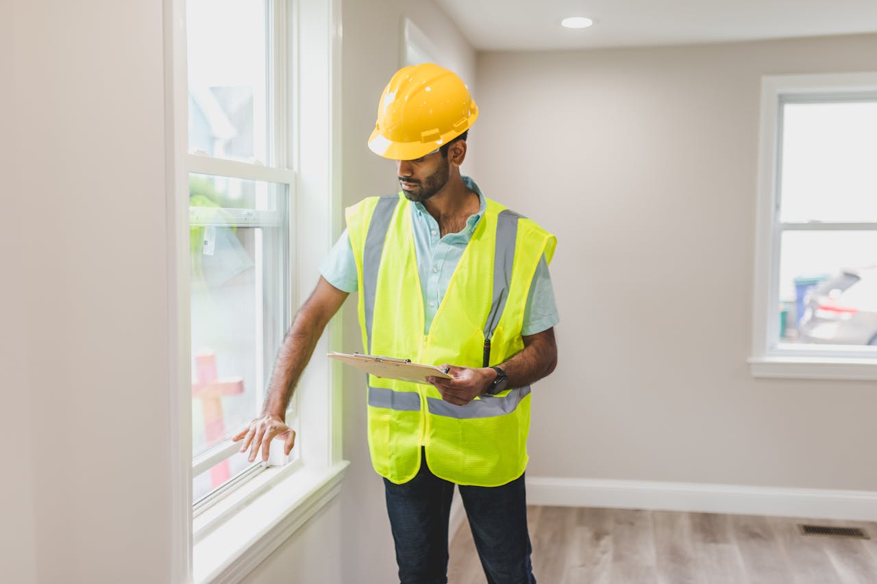 person inspecting property with clipboard